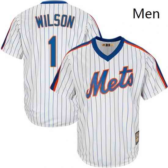 Mens Majestic New York Mets 1 Mookie Wilson Replica White Cooperstown MLB Jersey